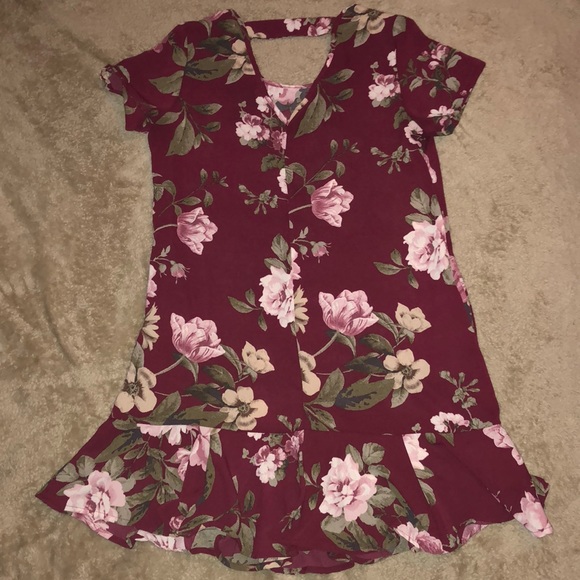 Maroon Dress with Flower Pattern - Picture 2 of 2